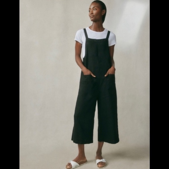 The White Company Denim - The White Company Black Linen Overalls